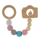 MagiDeal木製カメラ円ビーズブレスレット安全Teether噛むおもちゃBaby Grasping Toyカラフル