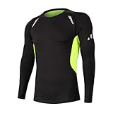 sillictor コンプレッション トップス メンズ 長袖 パワーストレッチ アンダー シャツ コンプレッション ウェア [UVカット + 吸汗速乾] 3229ブラック/グリーン S