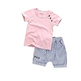 夏無地Ｔシャツ 男女兼用 女の子の服 2セット Pojour 1-6歳キッズ用 子供かわいいＴシャツ 綿 通気 ピンク(90cm)