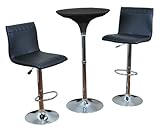 お得な3点セット ラウンドバーハイテーブル（111cm高）+昇降Lタイプバーチェア2脚付き ブラック（黒）