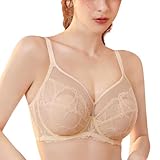[DOBREVA] ブラジャー 大きいサイズ レース シースルー レースブラ 花柄 ワイヤー入り パッド付 小さく見せるブラ 大きいサイズブラ 羊皮紙 F85