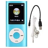 子供用ポータブルMP3音楽プレーヤー、1.8インチLCDロスレスサウンドMP3プレーヤー、スポーツ用イヤホン付き多機能スリムウォークマンステレオMP3、クリスマスギフト (青)