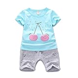 YiYa 子供服 女の子 女児 セットアップ キッズ ベビー服 夏 上下 2点セット 上着＆ズボン 丸首 半袖Tシャツ+5分ズボン 可愛い チェリーパターン こども 子供 カジュアル カートゥーン子供