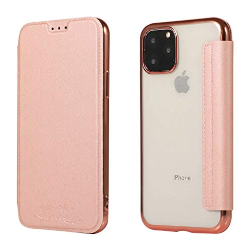 iPhone 11 Pro ケース 5.8 インチ 手帳型 カード収納 表面レザー 背面透明 クリア シリコン メッキ加工 全面保護 横開き カバー ワイヤレス充電対応 軽量 薄型 耐衝撃 アイフォン11プロ 対応 (iPhone 11 Pro(5.8インチ), ローズゴールド)