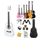 Aryari ミニギター 白 アコギ 小学生 ギター クラシックギター 初心者セット トラベルギター 30インチ 子供 大人 入門 ギターセット アコースティックギター ミニギター ナイロン弦 （ストラップ、弦、クロス、ピックなど付き）Classical Guitar 30 inch しろい