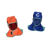 Baoblaze 2個入り　難燃性　保護具　ヘルメット用溶接頭巾　溶接ネック　洗濯可能　保護フード　オレンジ＆ブルー