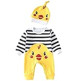 Hzjundasi ツーピースのユニセックスの赤ちゃんの少年の赤ちゃんのストライプのタイツ帽子と長袖の幼児のひよこパターンのジャンプスーツジャージージャンプスーツ