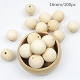 Mamimami Home [木珠]噛がため 噛でも大丈夫 天然木 無着色 ビーズ DIY アクセサリー 16mm 100個セット