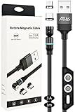 (株)アトラス 3A マグネット充電ケーブル 1本 1m 黒 QC3.0 急速充電 データ転送 LEDライト USB ケーブル/マグネット端子: microUSB TypeC/端子ケース/パッケージ付き
