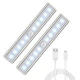 AngelaKerry 10 LEDセンサーライト 人感センサーライト USB充電式/バッテリー式 省エネ 超寿命 貼り付け型 マグネット付き 昼光色 （USB充電式，2 Pack）