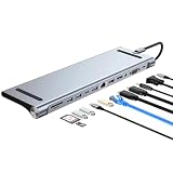 USB-C ドッキングステーション 12-in-1 ハブ ノートPC 傾斜スタンド Type-C Hub USB C バスパワー 4K HDMI VGA トリプルディスプレイ対応 LAN 100w PD充電 SD microSD カードリーダー MacBook Air ノートPC