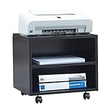Vanlent プリンター台 キャスター付き プリンターラック プリンターワゴン プリンタコピー機 複合機 台 机下 収納 A3 A4ファイル対応 木製 (ブラック)