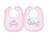 Simple Plan　ベビー　女の子　刺繍　よだれかけ　スタイ　ビブ　2枚セット　かわいい　レース　ベビーバギー　クマ　100%コットン製　スナップボタン式　ピンク