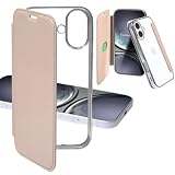 Carrier-City iphone用 16 ケース 手帳型 背面クリア 薄型 透明 軽量 カバー かわいい オシャレ カードポケット カードケース スマホケース (iphone用 16, ベージュ)