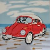 Volkswagen VW Beetleセラミック壁アート装飾タイル4 x 4