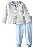 Quiltex baby-boys Newborn Little Man Woven Top with Footedパンツ カラー: グレイ