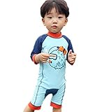 LIONEX 子供 男の子 ベビー 水着 ３点セット 上下つなぎ 帽子付き 半袖 おさかな柄 (L, ブルー)