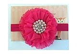 4 Chiffon Pearl Flower with Rhinestones baby PoshNPretty headband - Shocking Pink by PoshNPretty