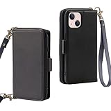 iPhone 14 ケース 手帳型 多財布デザイン iPhone 14 カバー 手帳 専属ストラップ iPhone14 スマホケース サイドマグネット スタンド機能付き アイフォン14 手帳型ケース カード収納 iPhone 14 財布一体型ケース iPhone14、アイフォン14 6.1inch対応 S1 ブラック