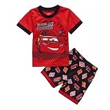 [sunkids] パジャマ キッズ 半袖 上下セット 綿 子供服 夏服 カーズ Tシャツ 半袖パジャマ 男の子 薄手 部屋着 普段着 日常着 半袖Ｔシャツ ショートパンツ 90～130 (100, 赤2)