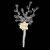 FAYBOXラグジュアリークリスタルビーズコサージュBestメンズグルーミングBoutonnieresウェディングプロムパーティー one size ベージュ