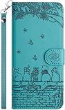 TEDTIKJT 向けのOPPO A5 5G ケース 手帳型 桜の下の猫 スマホケース ためにオッポ a5 OPG06 手帳型ケース 財布型 高級PUレザー 内蔵マグネット軽量 耐衝撃 人気 に適合するoppoA5 5g ケース カード収納 スタンド機能 向けのOPPO A5 5Gのケース -グリーン