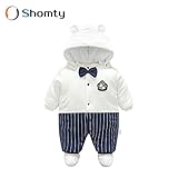 Shomty 厚手タイプ キッズ服 ユニフォーム ロンパース あったか モコモコ (66cm, ストライプ)