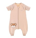 Orienex ベビー寝袋 半袖 カバーオール ロンパース ベージュ 股開き 無地 出産祝い ギフト 春秋