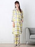 Angeliebe エンジェリーベ マタニティ パジャマ 授乳口付き 先染 ダブルガーゼ 七分袖 チェック ナイティ 妊婦服 産前 産後 前開き M～L イエロー 21973 21973300