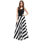 のusstoreドレス女性、ストライプ印刷夏ノースリーブフォーマルロングドレス X-Large