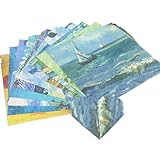 Bethany Home 折り紙 300枚入り 14.7cm 正方形 手芸紙 DIY用紙 両面折り紙 5色 初心者に 千羽鶴 装飾 クラフト おりがみ 油絵柄付き (ブルー, 14.7*14.7cm)