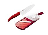 Kyocera Set 140+202 RD Couteau Santoku et Trancheur Manche Ergonomique Rouge Lame Céramique Blanc 14