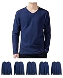 Sukinana インナーシャツ メンズ 長袖 綿100% 5枚組 Vネック やわらか 肌着 あったか 下着 抗菌防臭加工 無地 tシャツ 春秋冬(4XL,ネイビー)