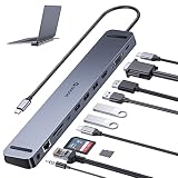 USB C ハブ - QUUGE 11-in-1 Type C Dock ドッキングステーション PD 100W 急速充電 4K対応 HDMIポート 1Gbps RJ45 LAN 3.5mm オーディオジャック USB-A 3.0ポート microSD＆SDカード スロット搭載 MacBook Pro/iPad Pro/ChromeBook/Surface Go対応