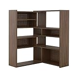 ライトブラウン／【90cm×120cm】伸縮ラック 壁際 間仕切り L字型 ハイタイプ 120cm レイアウト 4段棚 可動棚 シンプル ホワイト ダークナチュラル ライトブラウン