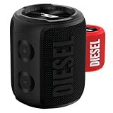 DIESEL Bluetooth スピーカー ダブルサブウーファー 重低音 最大14時間音楽再生 2台スピーカーのワイヤレスステレオペアリング IPX7 防水 リストストラップ付 (ディーゼル ブルートゥース スピーカー, ブランド ロゴ x ブラック)