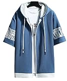 [BLANK BLANC] ブランクブラン パーカー 半袖 ジップアップ フード付き 薄手 カーディガン 五分袖 スウェット カッコいいパーカー ワークシャツ タウンユース アーバン パーカーメンズ 普段 着 軽め 軽い 軽 コンパクト こんぱくと セクシー クールビズ フード オーバー ルーム るーむ すとりーと キャンプ 原宿 系 原宿風 韓国 韓国風 ブルー 2S-B17-BLL