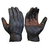 OSYHI レザーグローブ バイクグローブ、ゴート ストレッチデニム タッチスクリーン対応、ナックルプロテクター付き (BROWN, L)