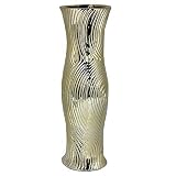 Essential D?cor Entrada Collection Ceramic Vase with Swirl Texture, 23.5 by 7-Inch, Silver [並行輸入品]