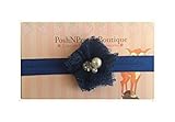 2 Mini Lace Blossom Pearl and Rhinestone Flower baby PoshNPretty headband - Navy by PoshNPretty
