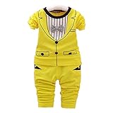 FEVON　上下セット　子供服　ベビー　2点セット　Tシャツとパンツ　ボーイズ　男の子　キッズ　可愛いプリント　リボン付き　長袖　ロングパンツ　春　秋　フォーマル　カジュアル　スーツスタイル　赤ちゃん
