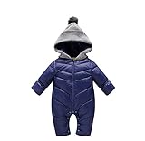 キッズ ベビー 中わた入り ロンパース 子供 服 防寒 フード付き カバーオール 赤ちゃん 前開き 秋 冬 ボディスーツ 厚手 ジャンプスーツ (ミニアウル)Miniowl ネイビー L