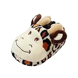 三番目の店 赤ちゃん　ベビー カートゥーン かわいい動物模様　キリン　暖かいホームシューズ コーヒー オレンジ 黒 冬 (12, 黒)