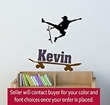 Boys room skateboarder sticker, teen boys personalized wall decal, childs room name decal, kids bedr