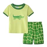 dizoon（ディゾン）パジャマ キッズ 服 tシャツ 子供 ベビー服 赤ちゃん 男の子 女の子 寝間着 服 綿100 春夏 半袖tシャツ 半ズボン 2着セット 緑 グリーン ワニ　車 80 90 1