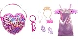 Barbie Clothes, Deluxe Clip-On Bag with Birthday Outfit and Five Themed Accessories for Barbie Dolls