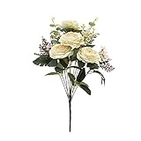 Moobom　造花セート　飾り物　可愛い　雑貨　花束　手作り　女性　たんじょうび　プレゼント　玄関　バレンタインデー ホワイトデーギフト　バラ size 50cm/19.7inch (White)