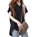 [MOWO] 【新サイズ追加】 tシャツ レディース 半袖 ティーシャツ 【やせ見え・夏日の定番・無限コーデ主義】カットソー トップス Vネック 夏 オーバーサイズ 着痩せ おしゃれ ゆったり 快適 吸汗性 通気性 お出かけ 仕事 通勤 バイト (JP, アルファベット, XL, ブラック)