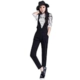 [RSWHYY] レディース サロペット オールインワン オーバーオール サスペンダー カジュアル 春秋 ロングパンツ サルエル 無地 つなぎ服 Vネック スキニー 九分丈 着痩せ ブラック 32#