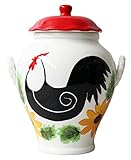 ホワイトレッドひまわりRooster手描きセラミックCookie Jar , 86876 by ACK